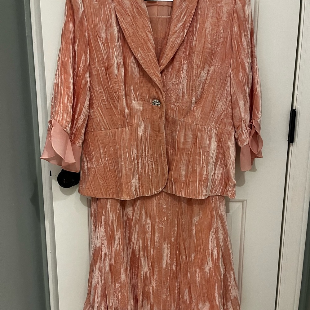 Together Peach Women's Blazer & Midi Skirt Set